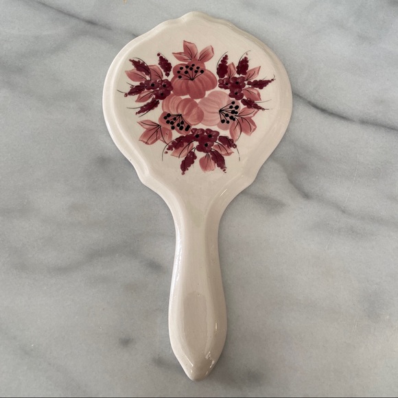 VINTAGE •Cottagecore Ceramic Hand-mirror Floral Hand Painted Vanity Antique - Picture 6 of 6